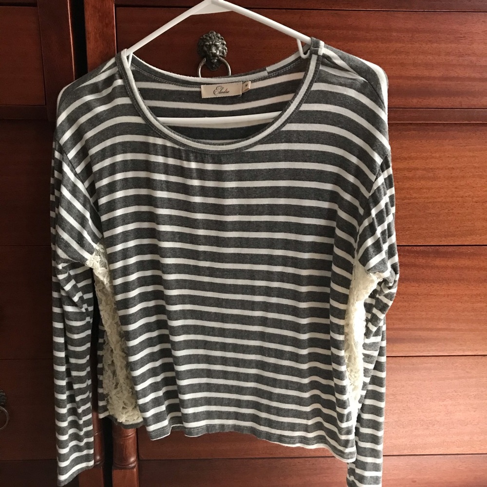 Scoop neck Stripe Tunic with Lace